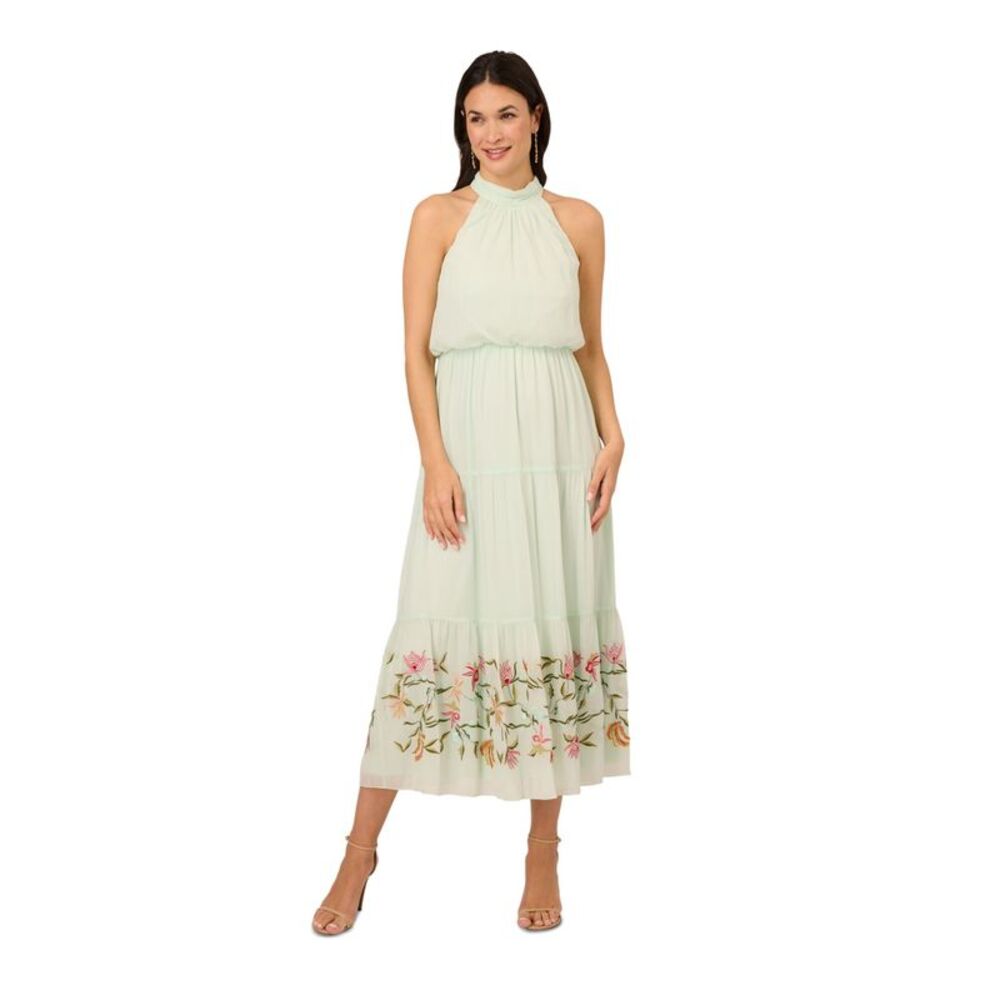 ADRIANNA PAPELL Green Sleeveless Midi Dress 6